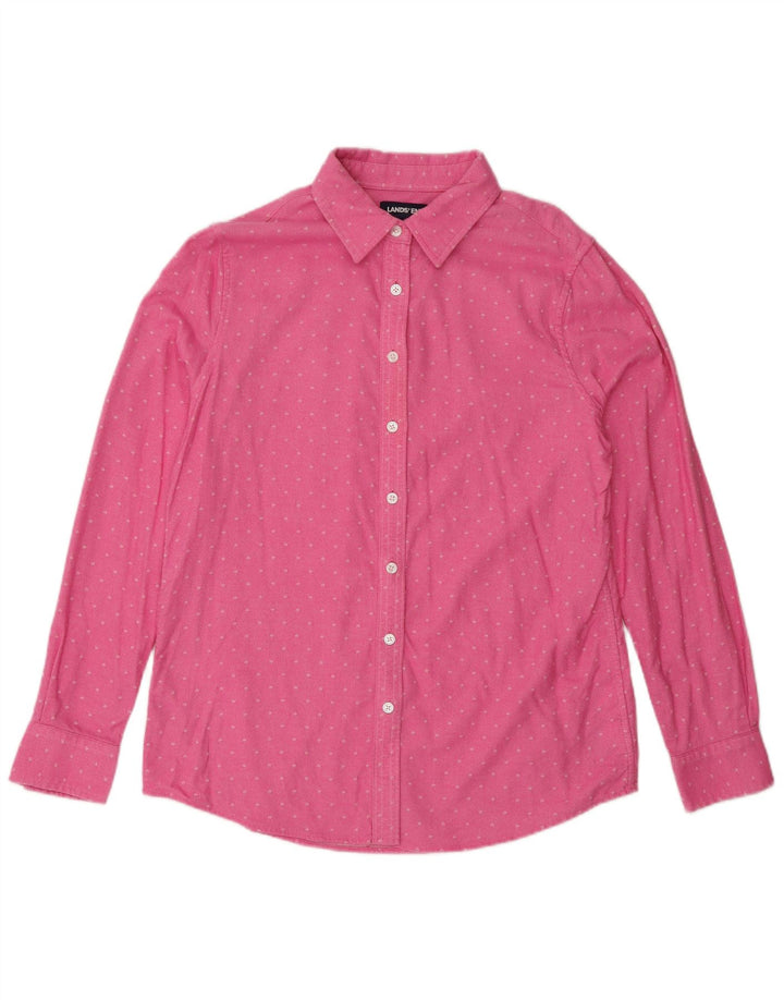 LANDS END Damen-Hemd UK 12 aus mittelrosa gepunkteter Baumwolle