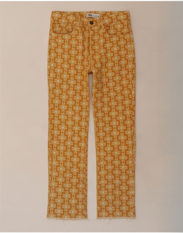 Zara Damen-Cropped-Jeans EU 38 Small W28 L24 Gelbes Blumenmuster
