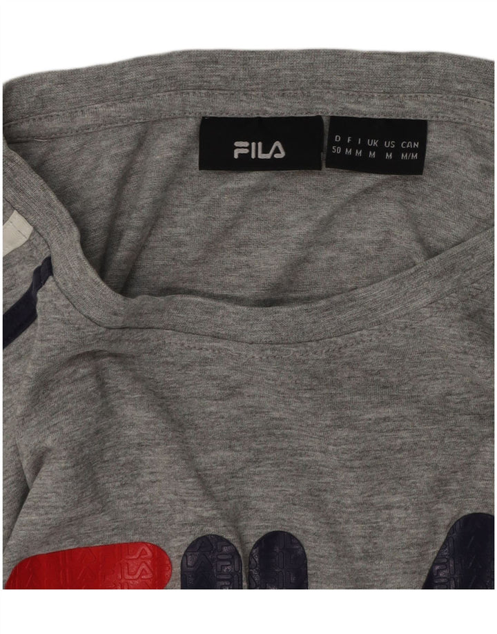 FILA Herren Grafik-T-Shirt-Oberteil aus mittelgrau gesprenkelter Baumwolle