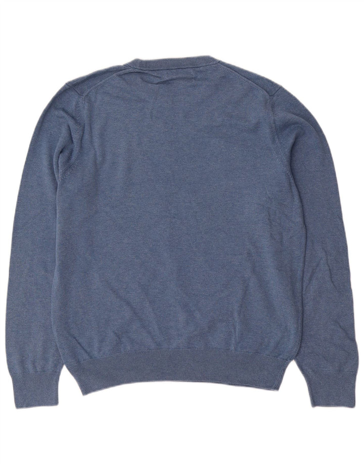 Marks & Spencer Herren-Pullover mit Rundhalsausschnitt, mittelblaue Baumwolle