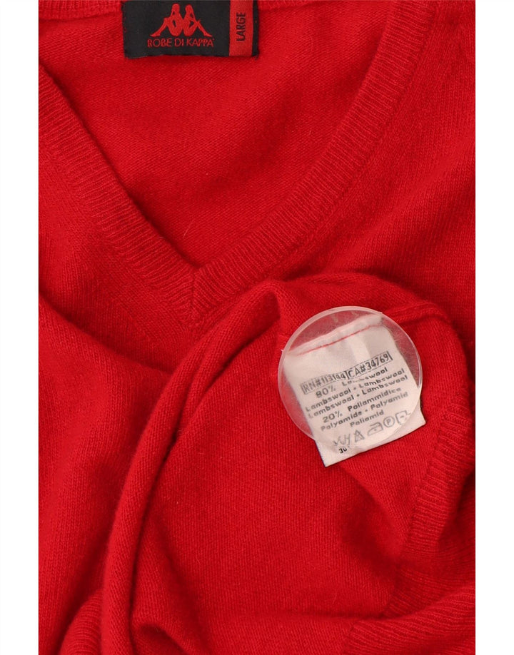 Kappa Herren-Pullover mit V-Ausschnitt, groß, rote Lammwolle