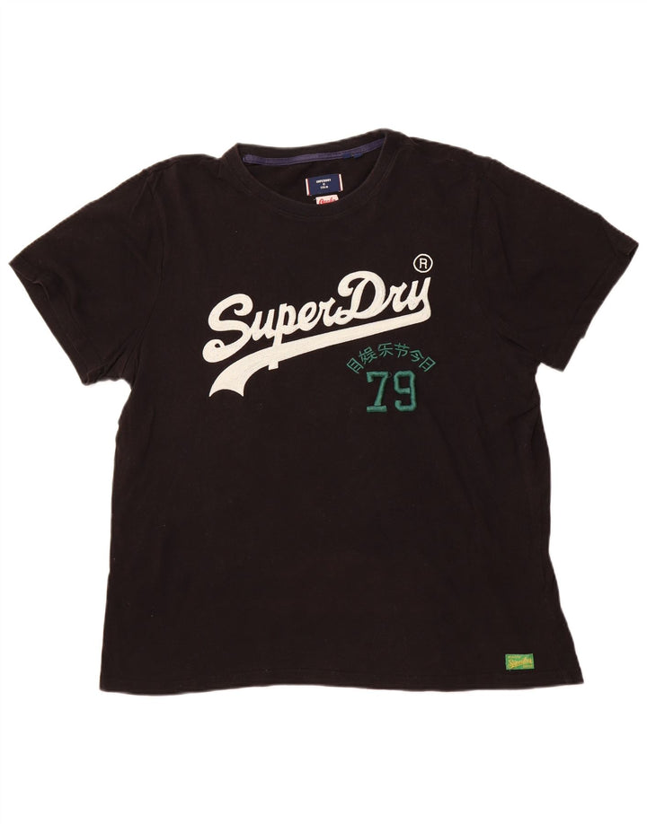 SUPERDRY Herren Grafik-T-Shirt-Oberteil 2XL aus schwarzer Baumwolle