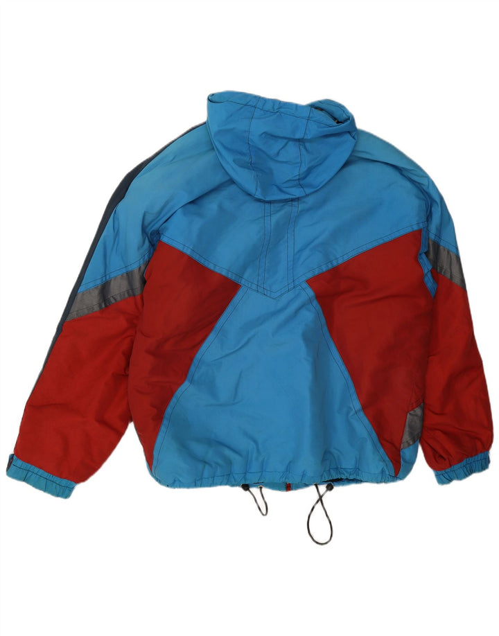 Vintage Herren Skijacke mit Kapuze UK 38 Mittelblaues Colourblock-Polyamid