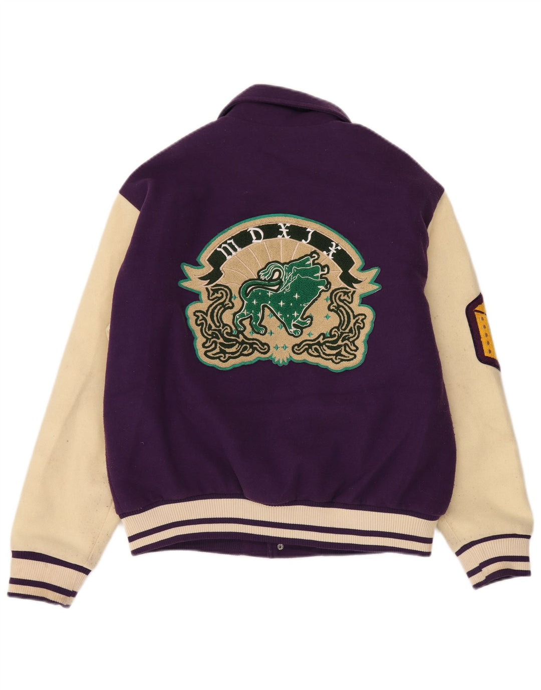 Zara Graphic Varsity-Jacke für Herren, UK 38, mittelviolettes Farbblock-Polyester