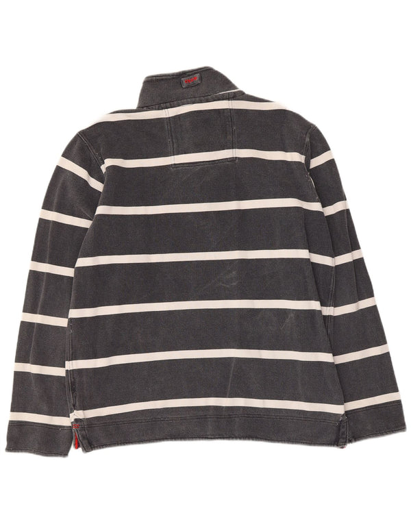 Crew Clothing Herren-Sweatshirt mit Knopfkragen, klein, grau gestreift, Baumwolle