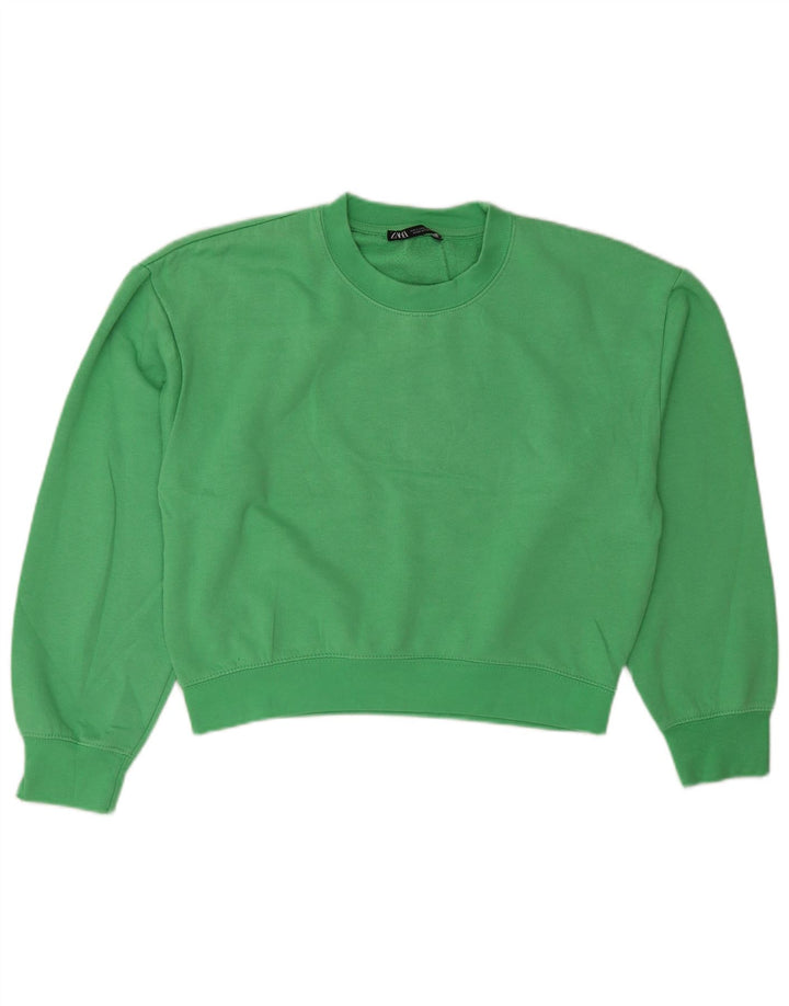 Zara Damen Crop Oversized Sweatshirt Pullover UK 10 Small Grün Polyester