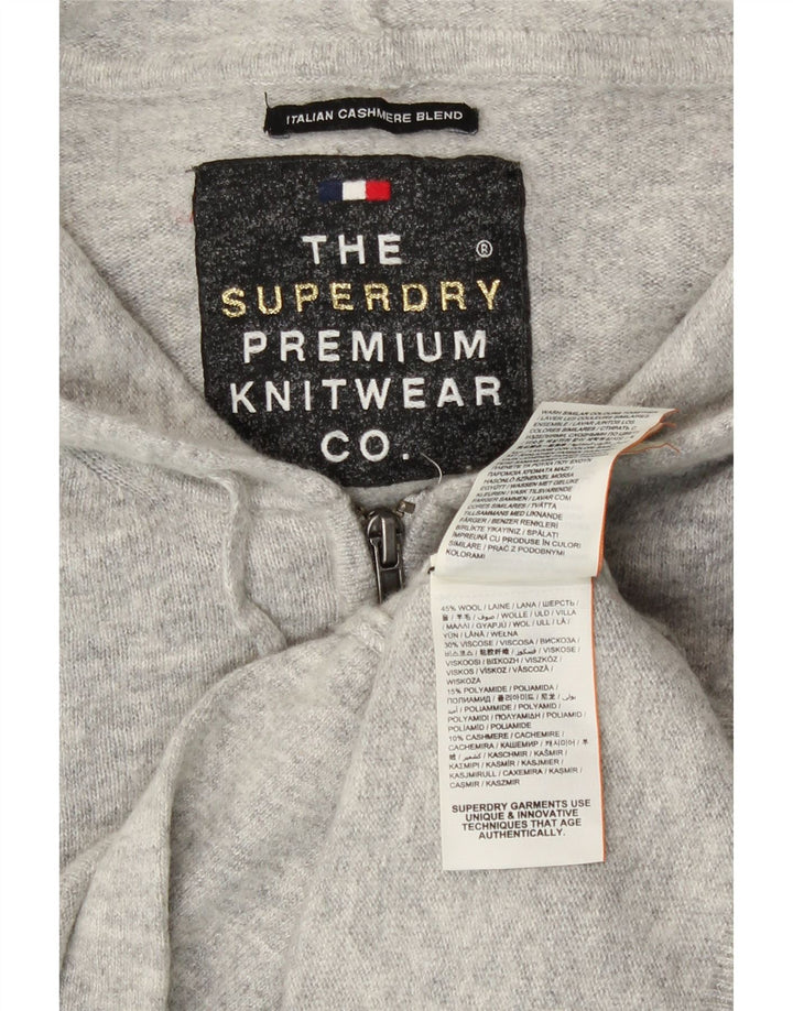 Superdry Damen-Cardigan mit Kapuze, UK 14, mittelgraue Wolle