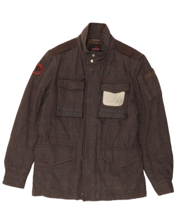 Museum Herren-Windbreaker-Jacke, UK 40, große braune Hahnentritt-Baumwolle