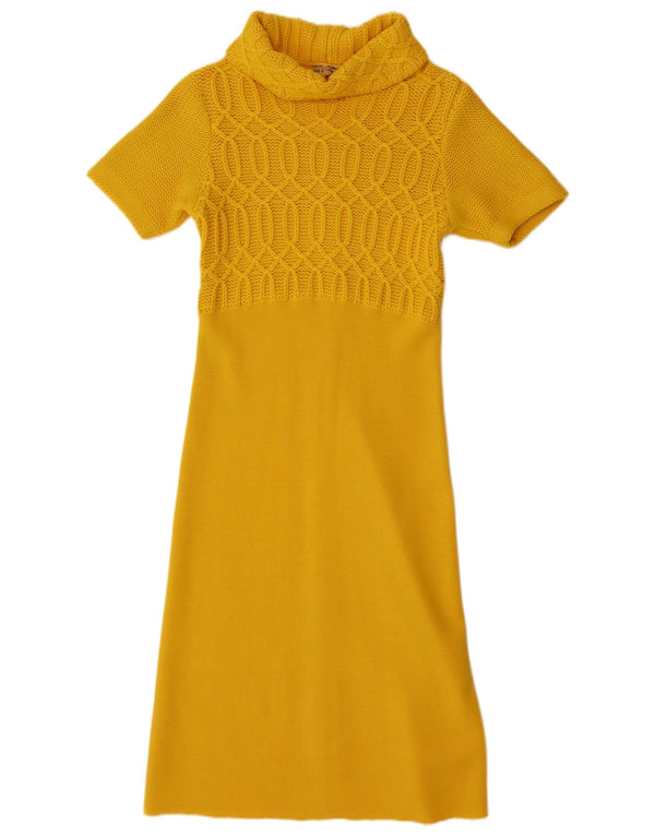 Vintage Damen Kurzärmeliges Pulloverkleid UK 10 Klein Gelb