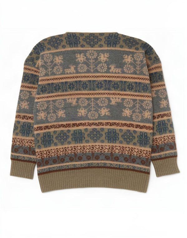 Vintage Mens Boat Neck Jumper Sweater Large Blue Fair Isle
