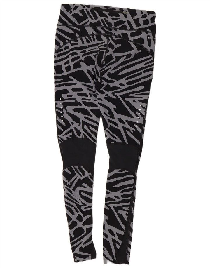 Nike Damen Dri Fit Leggings mit abstraktem Muster, UK 12, Mittelschwarzes Nylon