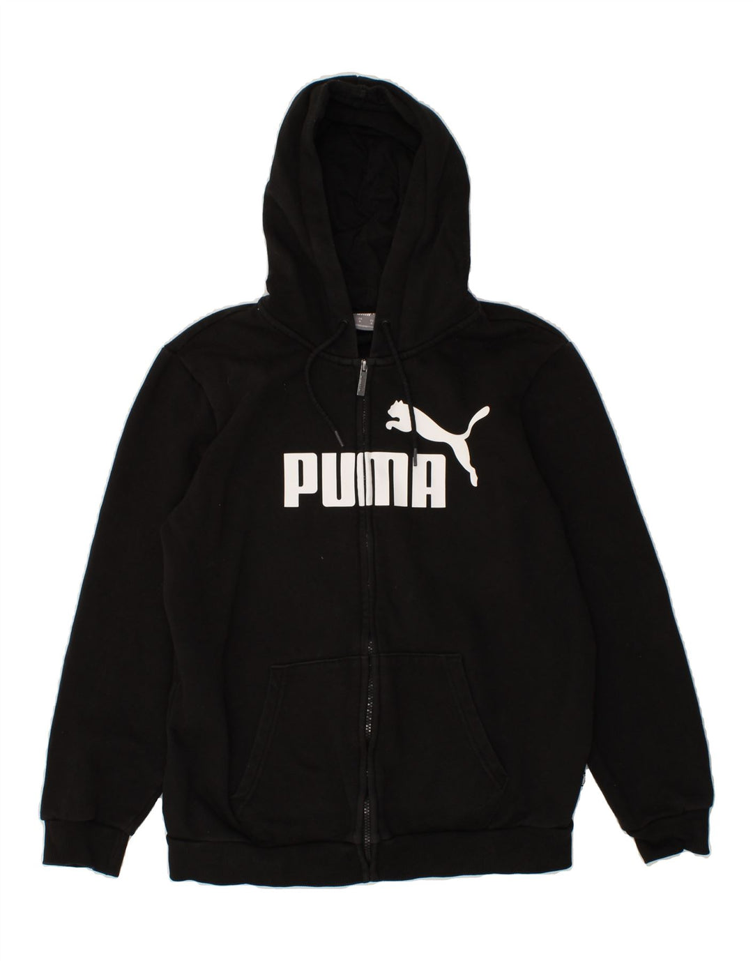PUMA Mens Graphic Zip Hoodie Sweater Medium Black Cotton Vintage Puma and Second-Hand Puma from Messina Hembry 