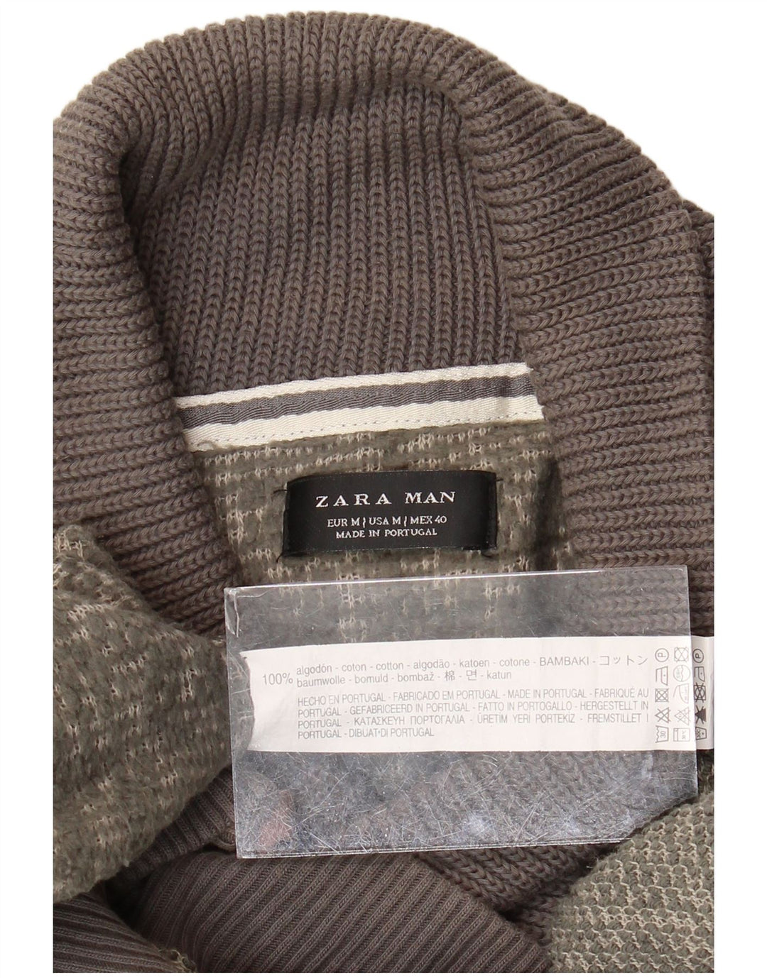 Zara Herren-Pullover mit Schalkragen, mittelgrüne Baumwolle