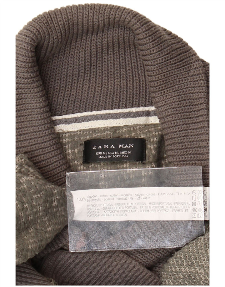 Zara Herren-Pullover mit Schalkragen, mittelgrüne Baumwolle