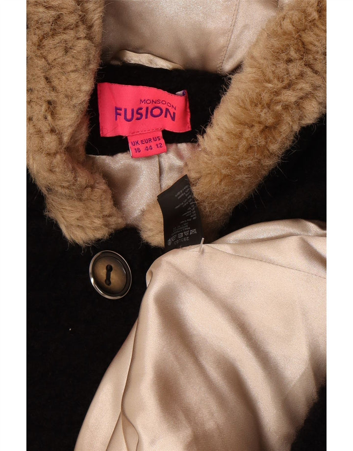 Monsoon Damen-Mantel mit Kapuze, UK 16, Größe L, schwarze Wolle