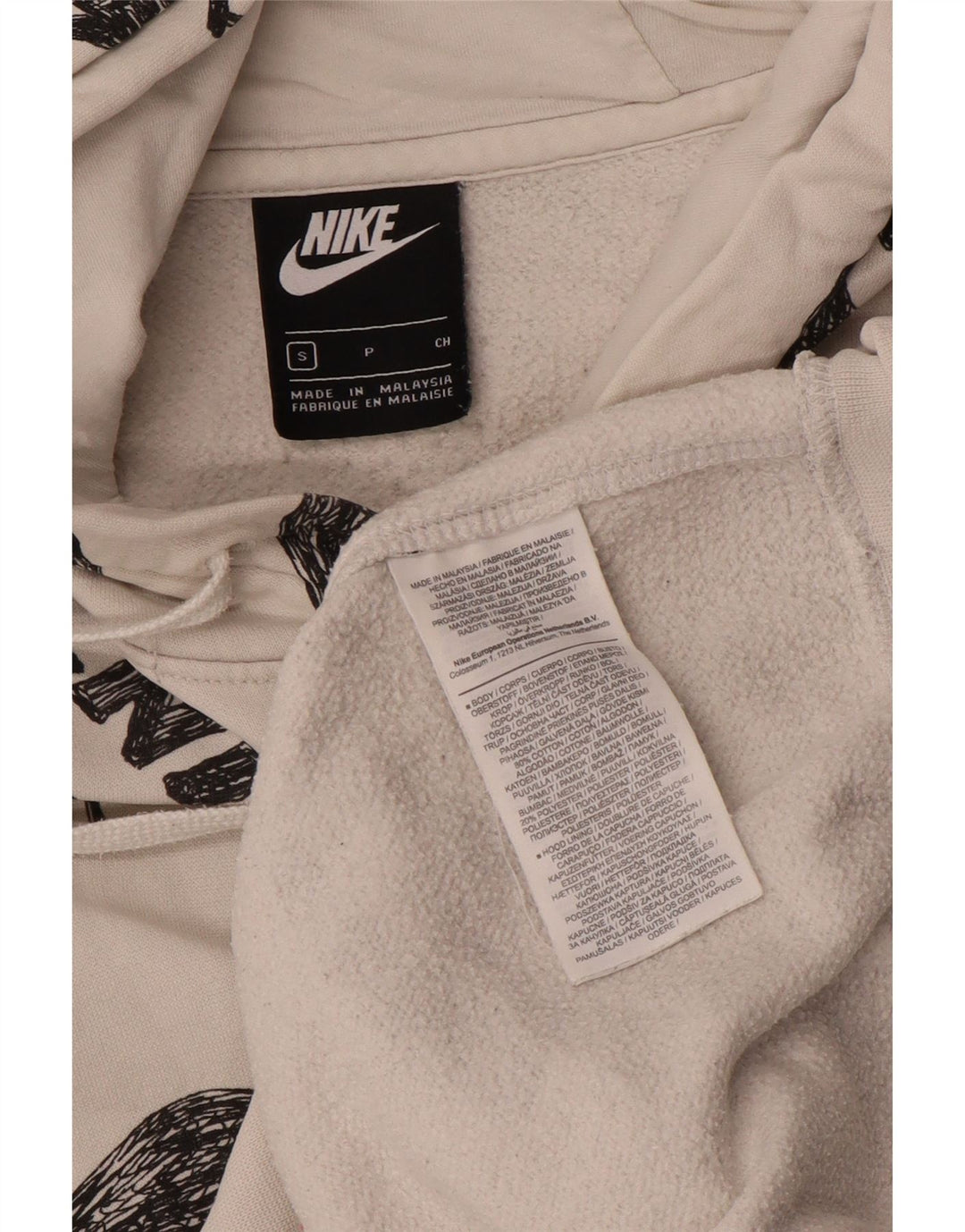 Nike Herren-Kapuzenpullover mit Grafik, Größe S, cremefarbene Baumwolle