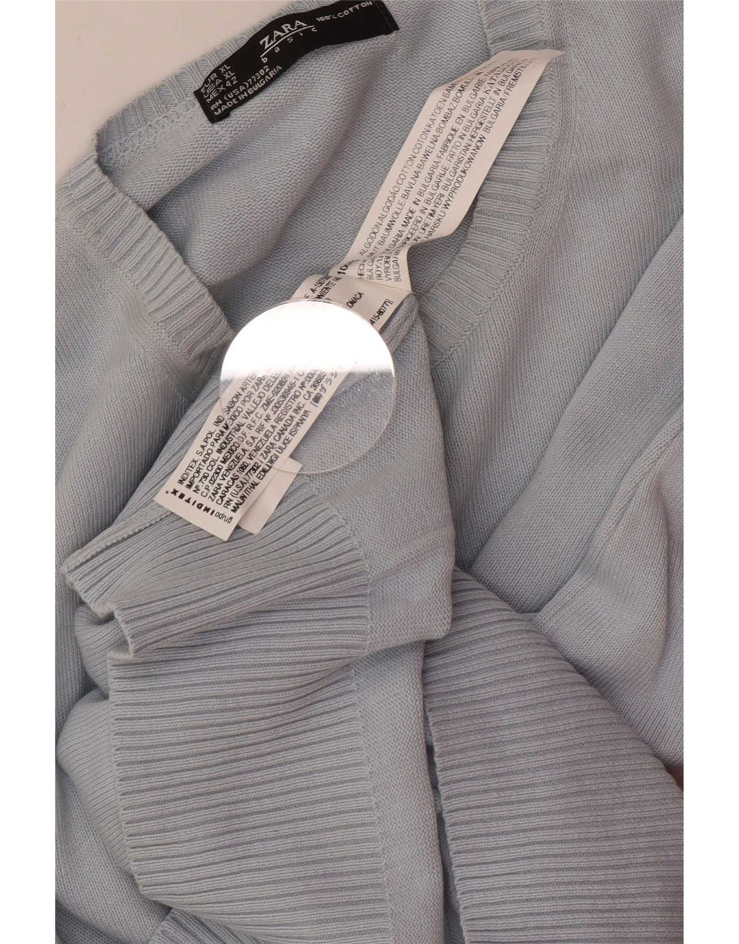 Zara Herren-Pullover mit Rundhalsausschnitt, XL, blaue Baumwolle