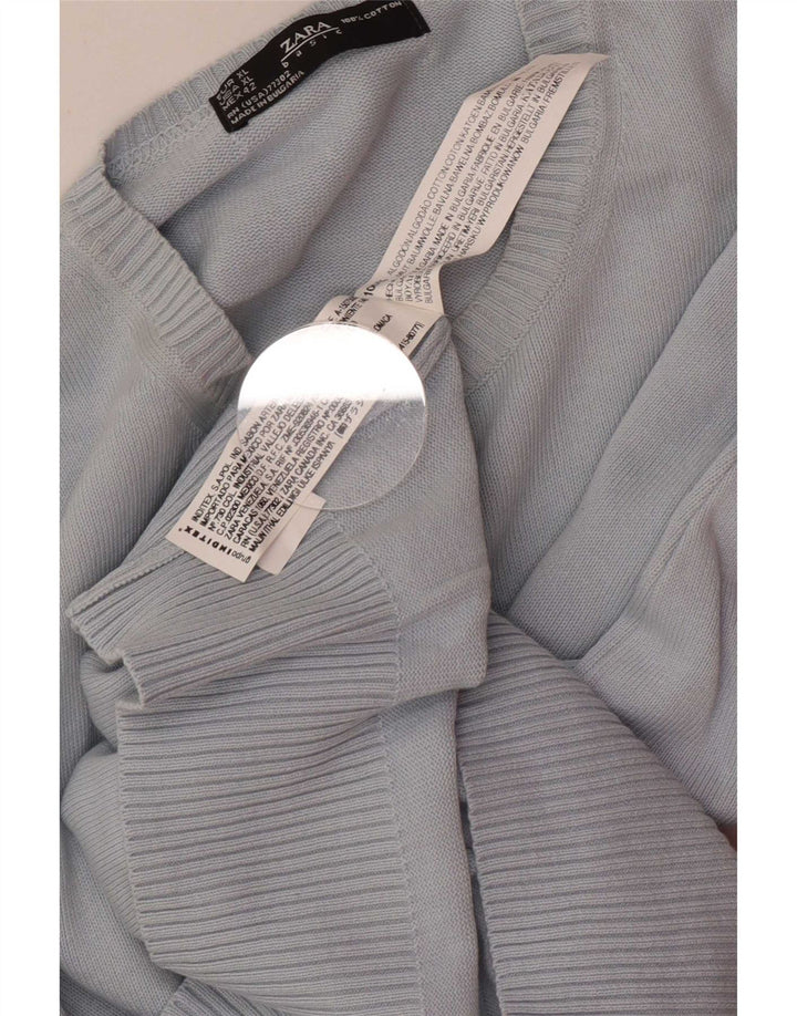 Zara Herren-Pullover mit Rundhalsausschnitt, XL, blaue Baumwolle