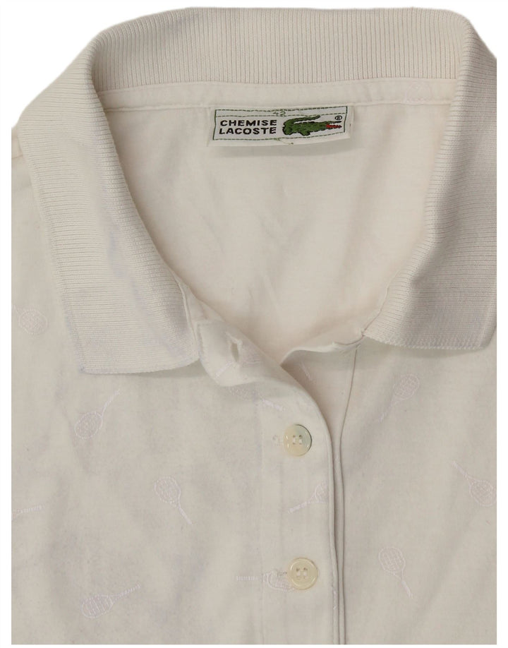 LACOSTE Womens Polo Shirt Size 42 Large White Geometric Cotton