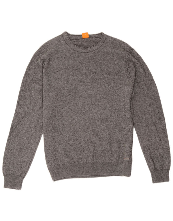 Hugo Boss Herren-Pullover mit Rundhalsausschnitt, XL, grau gefleckte Baumwolle