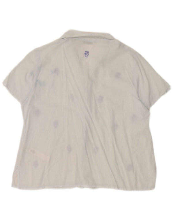 Marks & Spencer Damen Kurzarmhemd UK 12 Mittelblaue geblümte Baumwolle