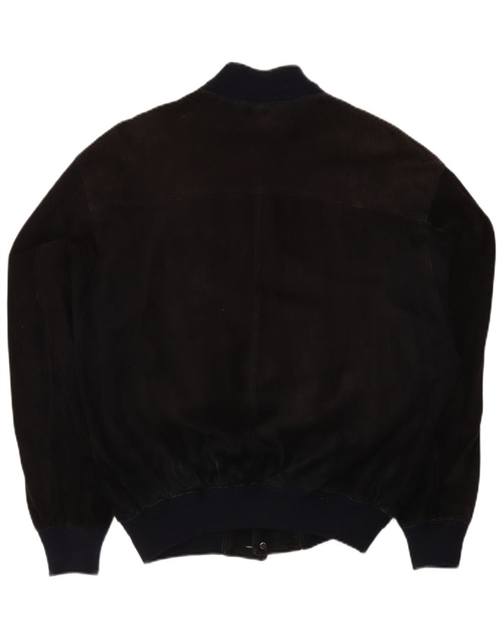 Vintage Herren Wildleder Bomberjacke UK 38 Mittelschwarzes Colourblock-Leder