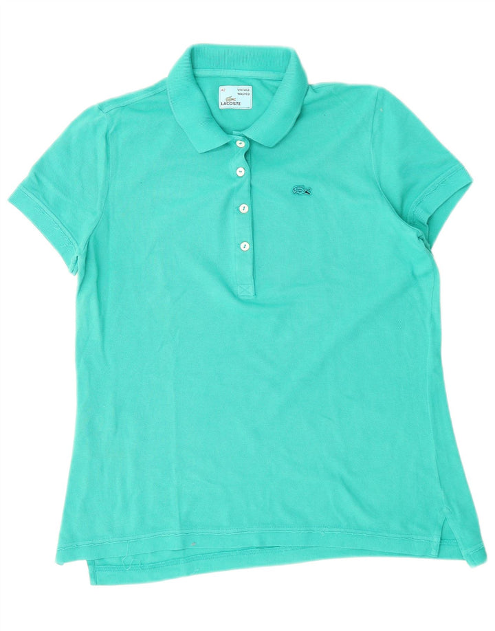 LACOSTE Damen-Poloshirt, Größe 42, große türkisfarbene Baumwolle