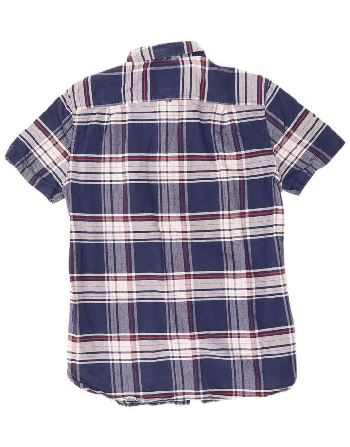 SUPERDRY Herren-Kurzarmhemd aus mittelblauer, karierter Baumwolle