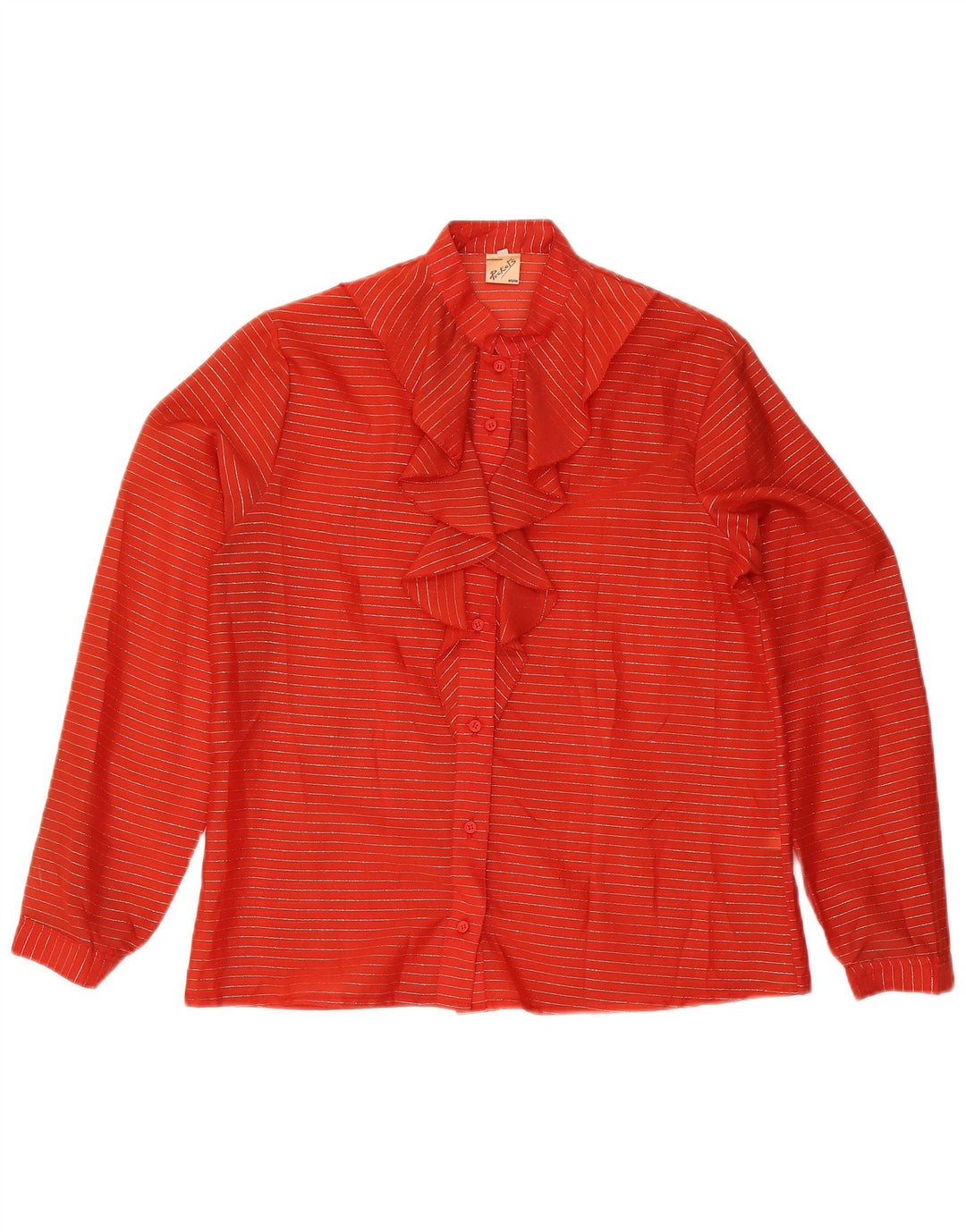 Vintage Damen Bluse mit Rüschen vorne, Größe 48, XL, rot gestreift, Polyester