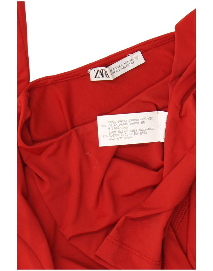 Zara Damen Crop Top Langarm UK 8 Small Rot Polyamid