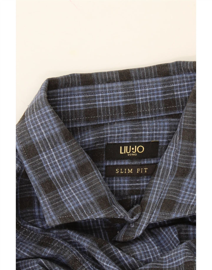 LIU JO Mens Slim Fit Shirt Size 43 Large Blue Check Cotton Vintage Liu Jo and Second-Hand Liu Jo from Messina Hembry 