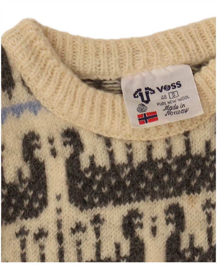 VOSS Damen-Pullover mit U-Boot-Ausschnitt, UK 10, Größe S, gebrochenes Weiß, Fair-Isle-Wolle