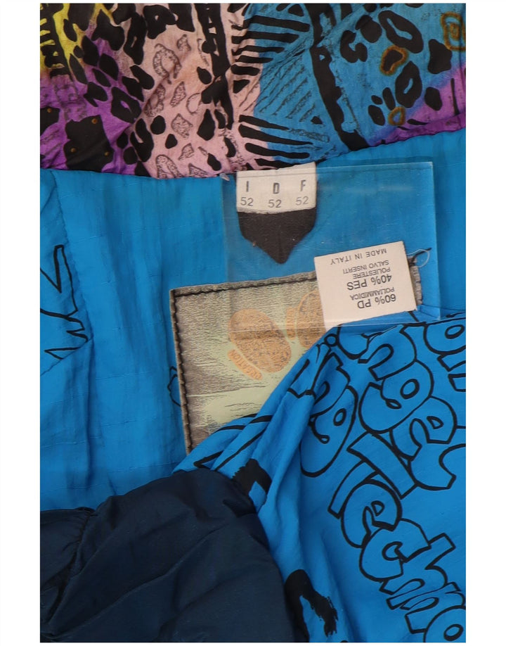 Vintage Damen Übergroße Skijacke IT 52 2XL Blaues Animal Print Polyamid