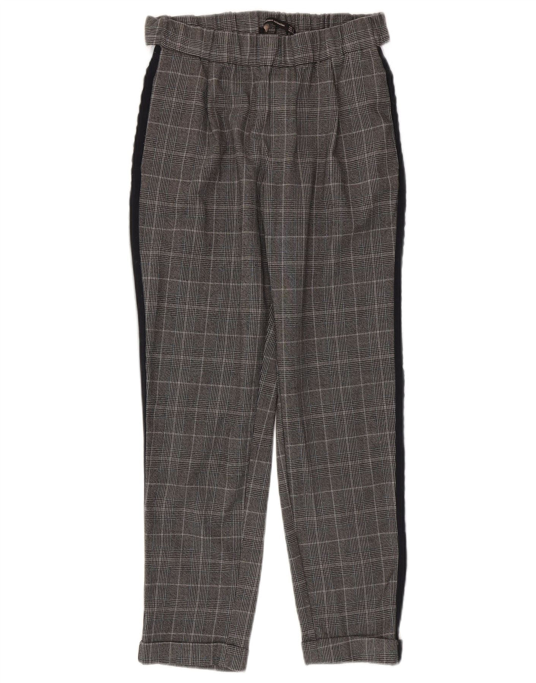 Schmale Freizeithose für Damen von Zara, Größe S, W26, L24, grau kariertes Polyester