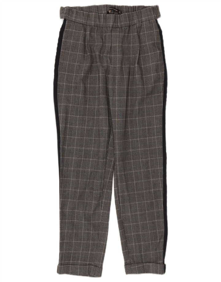 Schmale Freizeithose für Damen von Zara, Größe S, W26, L24, grau kariertes Polyester