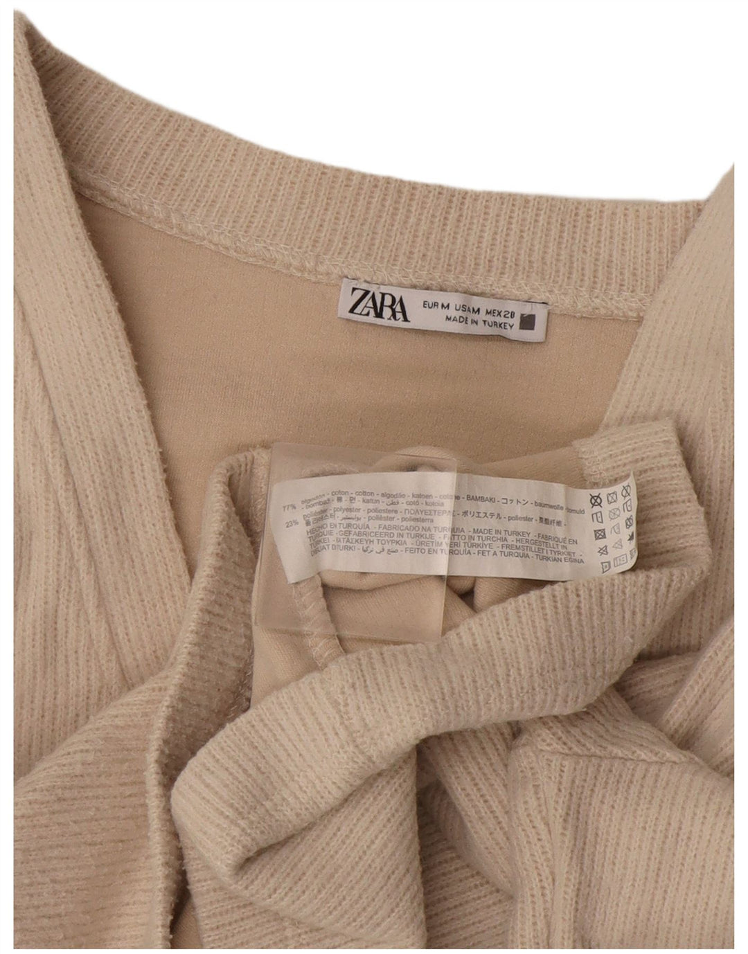 Zara Damen Crop Cardigan Pullover UK 14 Mittelbeige Baumwolle