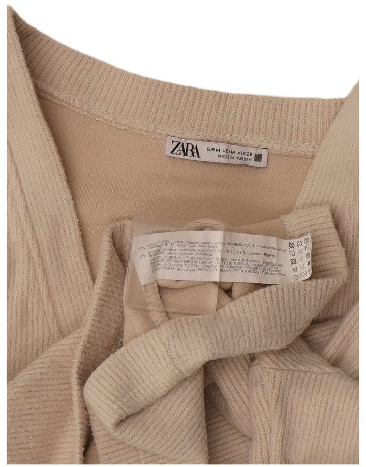 Zara Damen Crop Cardigan Pullover UK 14 Mittelbeige Baumwolle