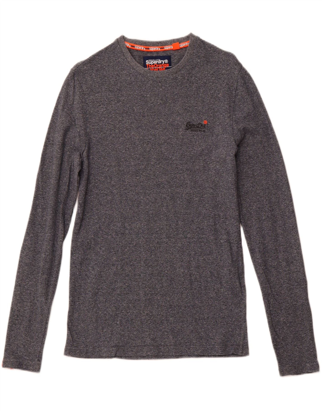 SUPERDRY Herren-Oberteil mit langen Ärmeln, klein, marineblau gesprenkelte Baumwolle
