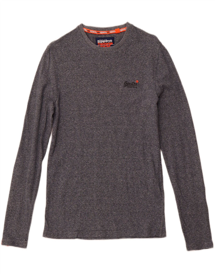 SUPERDRY Herren-Oberteil mit langen Ärmeln, klein, marineblau gesprenkelte Baumwolle