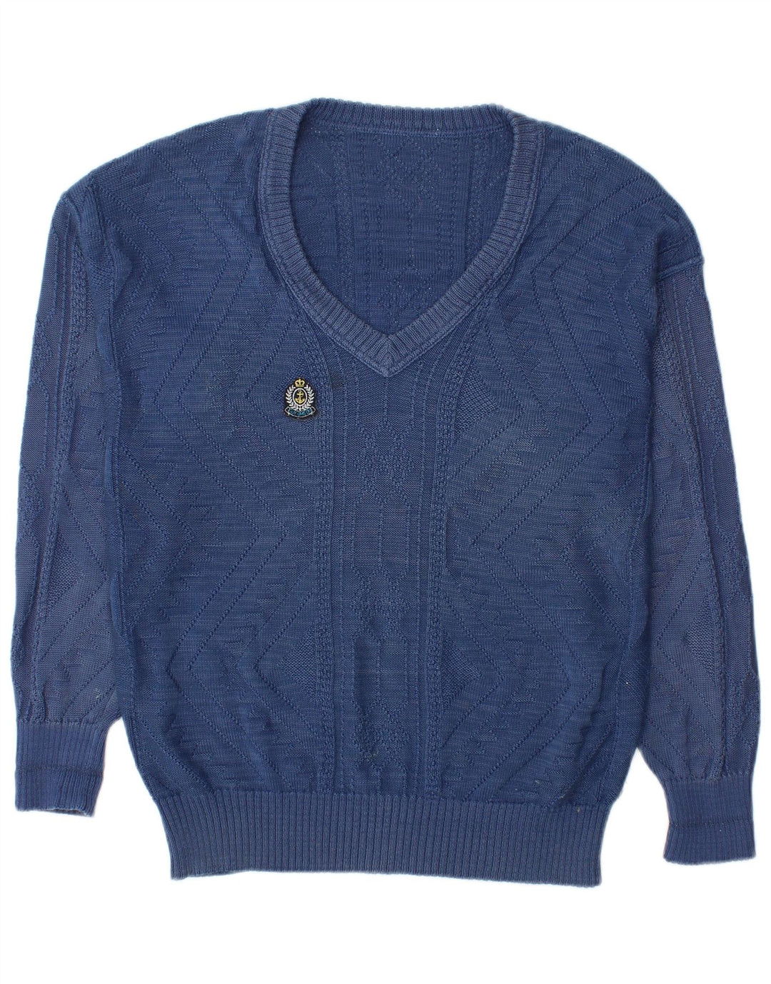 Vintage Herren Pullover mit V-Ausschnitt IT 48 Mittelblaue Baumwolle