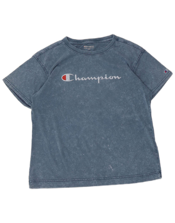 Champion Womens Graphic T-Shirt Top UK 14 Medium Blue Tie Dye Cotton