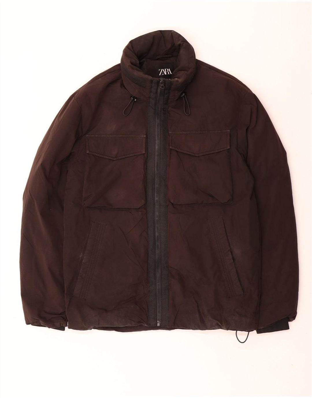 Zara Herren-Jacke mit Kapuze, gepolstert, Größe 36, Größe S, Schwarz, Polyester