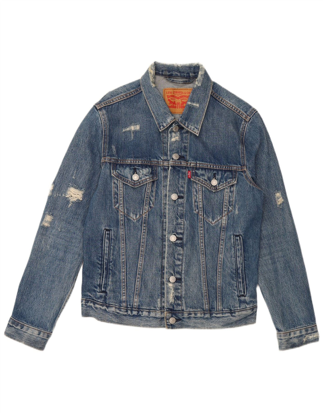 Levi's Herren Distressed Denim Jacke UK 36 Small Blaue Baumwolle