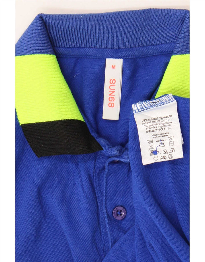 Sun68 Herren-Poloshirt aus mittelblauer, gestreifter Baumwolle