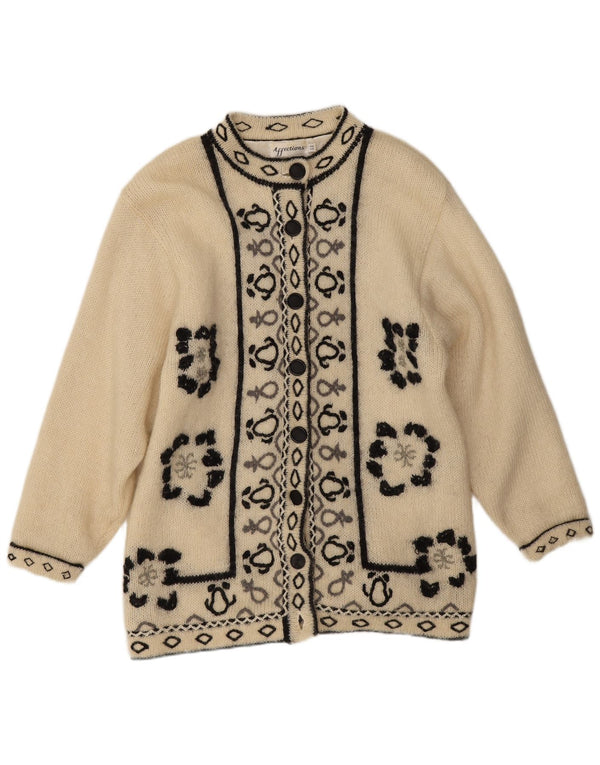 Affections Longline-Cardigan für Damen, Einheitsgröße, weißes, geblümtes Mohair