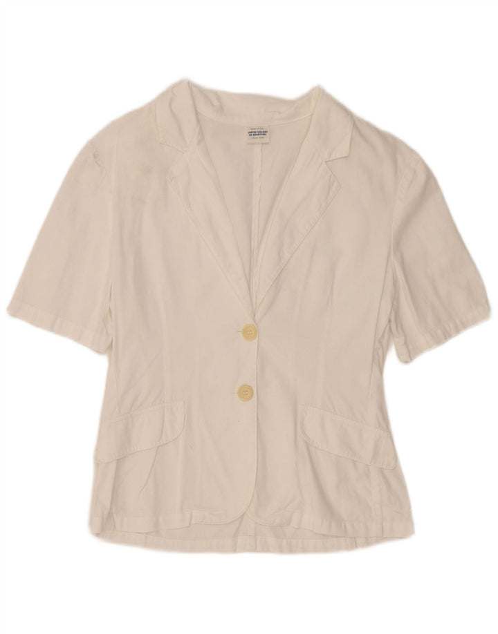 Benetton Damen Kurzarm-Cardigan-Oberteil IT 42 Mittelweiße Baumwolle
