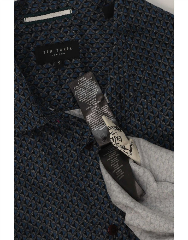 Ted Baker Herren-Hemd mit abstraktem Muster, Größe 5 XL, blaue Baumwolle