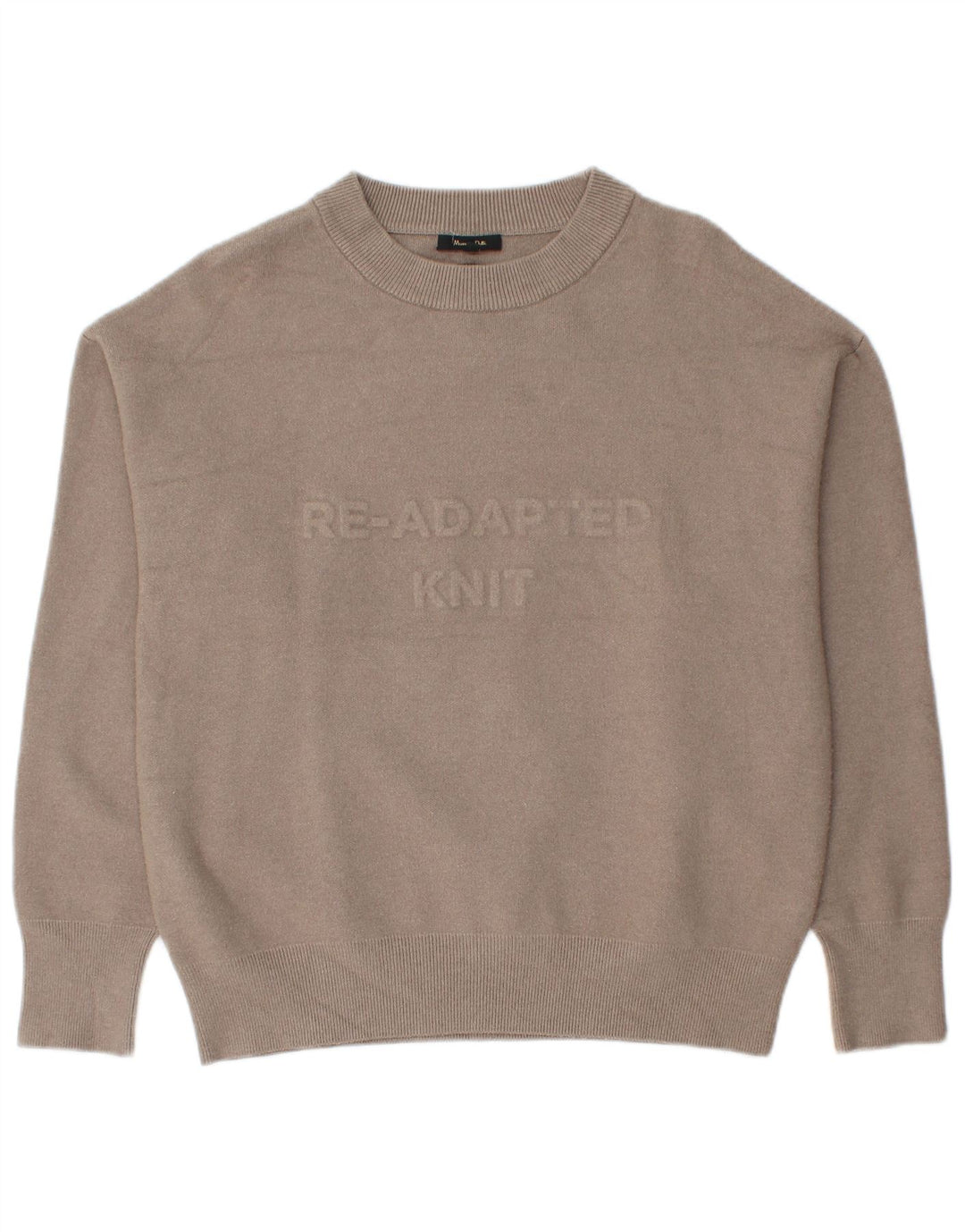 Massimo Dutti Damen Pullover mit grafischem Rundhalsausschnitt, UK 14, Mittelbeige