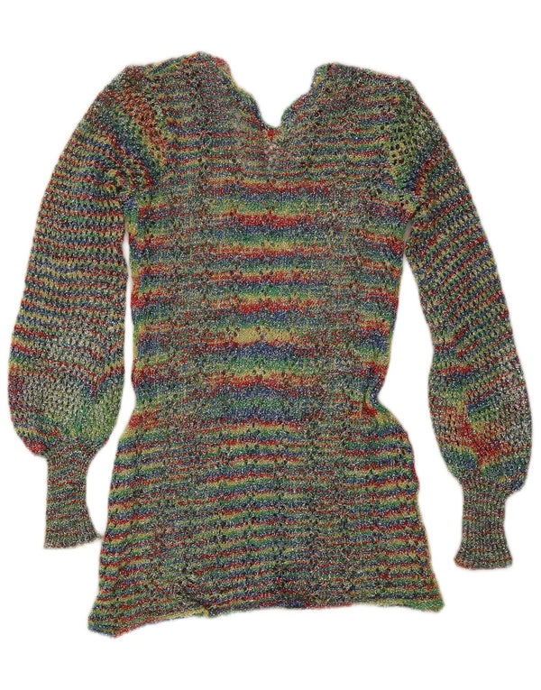 Vintage Damen V-Ausschnitt Pullover Pullover UK 4 XS Bunt gestreift