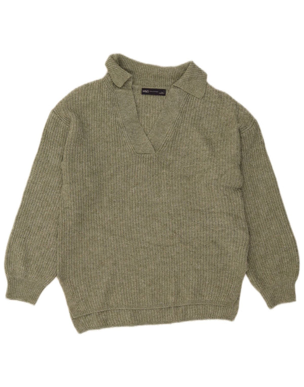 Marks & Spencer Damen-Pullover mit Polokragen, Gr. 10, Small, Khaki, Acryl